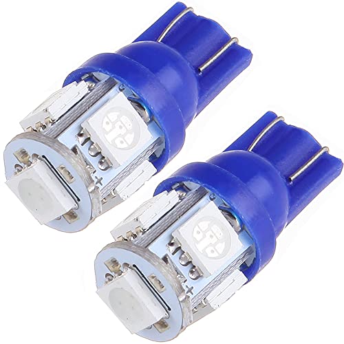 cciyu 194 Extremely Bright:LED Bulbs 5-5050-SMD Light Lamp License Plate Light Lamp Wedge T10 168 2825 W5W Blue Pack of 2 - Image 1