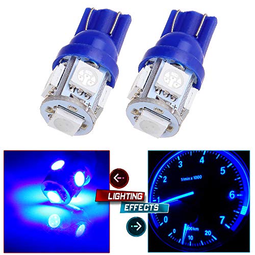 cciyu 194 Extremely Bright:LED Bulbs 5-5050-SMD Light Lamp License Plate Light Lamp Wedge T10 168 2825 W5W Blue Pack of 2 - Image 2