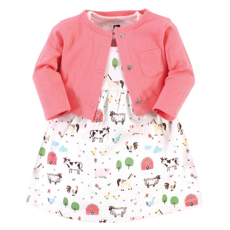 hudson baby Hudson Baby Girls Cotton Dress and Cardigan Set Farm Animals 912 Months