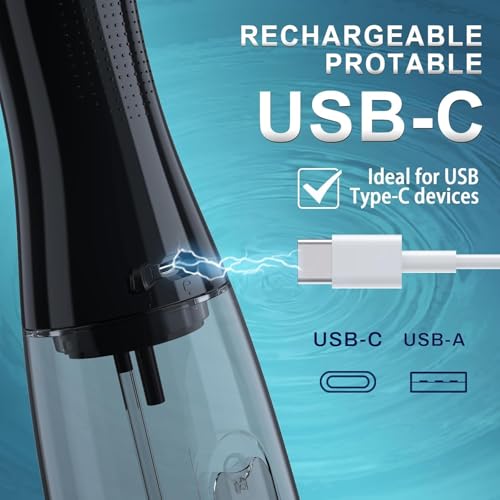 CPENSUS 360° water flosser for teeth 350 ml water tank wih 5 pressure modes & 4 Jet tips nozzles IPX7 water proof 1500mAH battery portable dental floss for teeth cleaner travel oral irrigator (Black) - Image 5