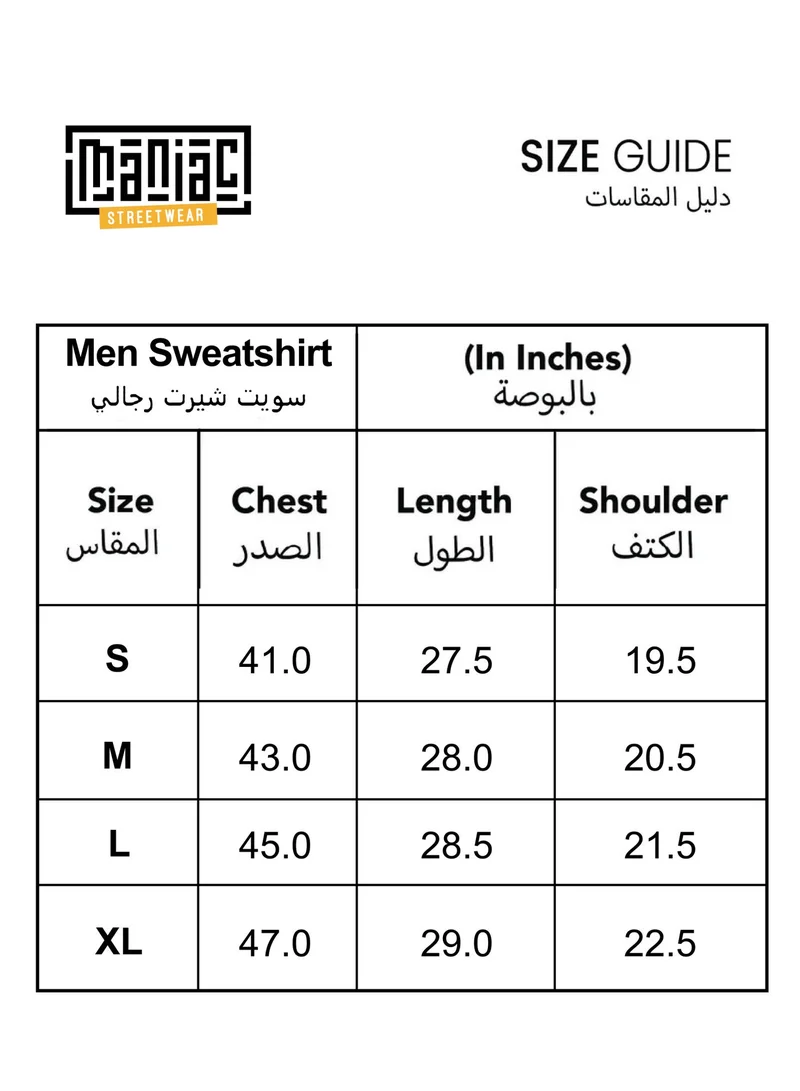Maniac  Maniac Mens Printed Round Neck Full Sleeve Black Cotton Fleece Oversized Sweatshirt for Men | Best Price UAE