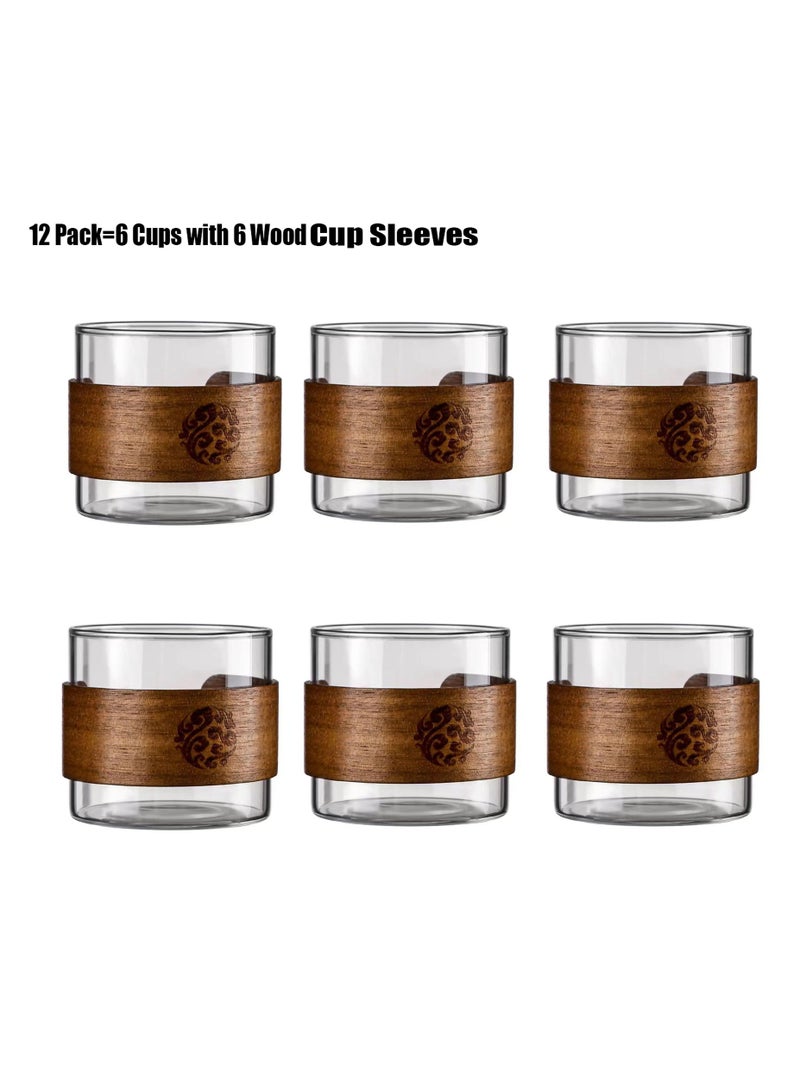 تداو مجموعة أكواب شاي زجاجية خفيفة الوزن مع غطاء خشبي قابل للإزالة، مكونة من 12 كوبًا، كوب قهوة زجاجي عالي البورون، كوب شاي، كوب قهوة مضاد للحروق، 150 مل، شفاف/أسود - Image 1