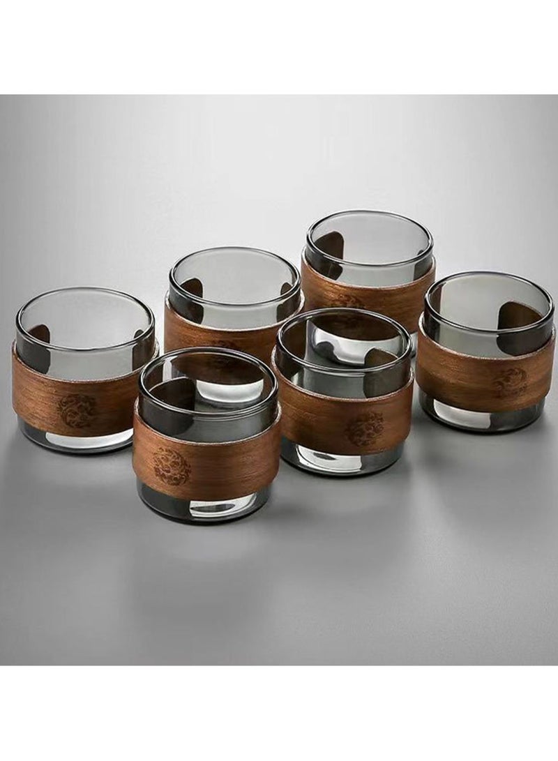 تداو مجموعة أكواب شاي زجاجية خفيفة الوزن مع غطاء خشبي قابل للإزالة، مكونة من 12 كوبًا، كوب قهوة زجاجي عالي البورون، كوب شاي، كوب قهوة مضاد للحروق، 150 مل، شفاف/أسود - Image 2