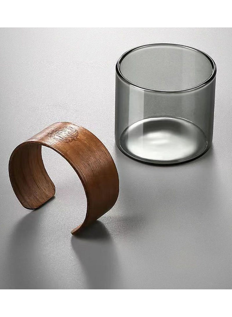 تداو مجموعة أكواب شاي زجاجية خفيفة الوزن مع غطاء خشبي قابل للإزالة، مكونة من 12 كوبًا، كوب قهوة زجاجي عالي البورون، كوب شاي، كوب قهوة مضاد للحروق، 150 مل، شفاف/أسود - Image 3