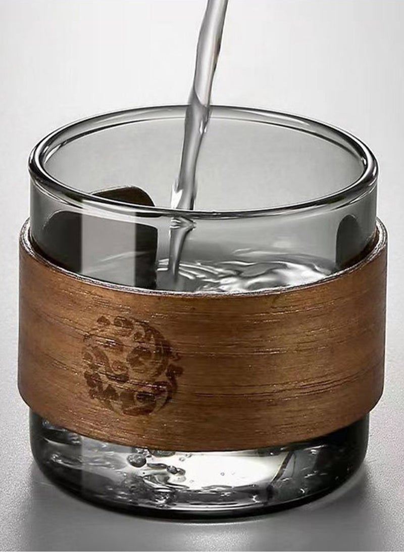 تداو مجموعة أكواب شاي زجاجية خفيفة الوزن مع غطاء خشبي قابل للإزالة، مكونة من 12 كوبًا، كوب قهوة زجاجي عالي البورون، كوب شاي، كوب قهوة مضاد للحروق، 150 مل، شفاف/أسود - Image 4