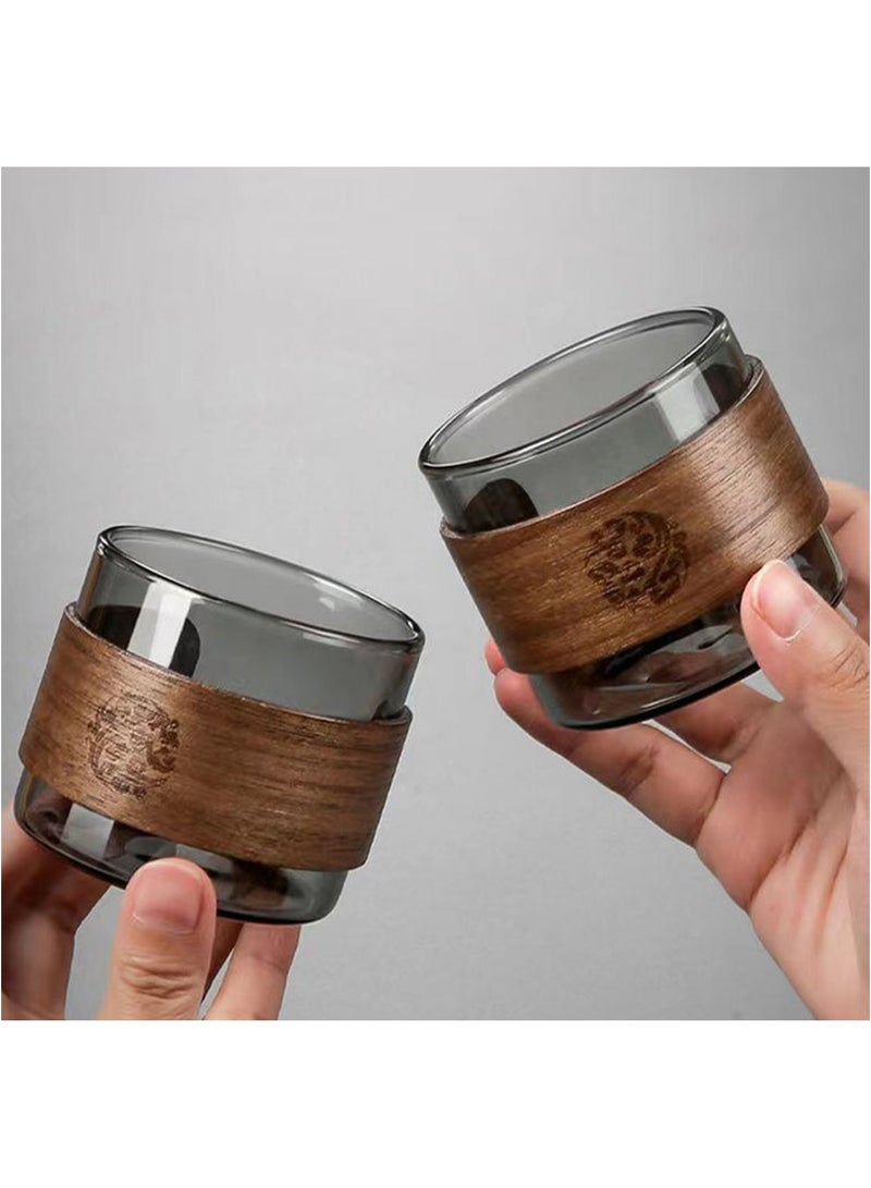 تداو مجموعة أكواب شاي زجاجية خفيفة الوزن مع غطاء خشبي قابل للإزالة، مكونة من 12 كوبًا، كوب قهوة زجاجي عالي البورون، كوب شاي، كوب قهوة مضاد للحروق، 150 مل، شفاف/أسود - Image 5