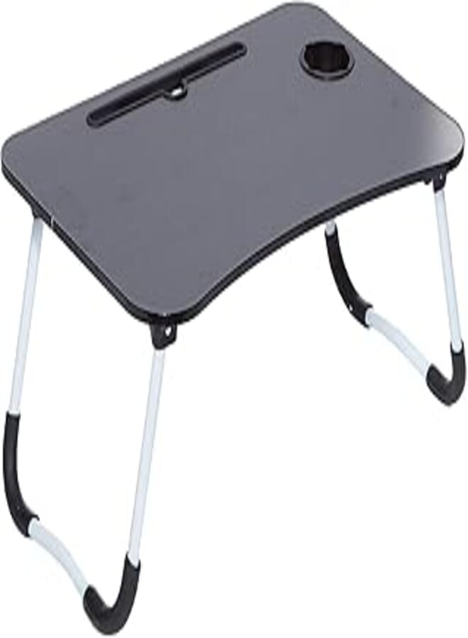 OR Folding bed laptop table tray lap desk notebook stand with ipad holder cup slot adjustable anti slip legs foldable for indoor outdoor camping study eating reading watch movies on couch sofa floor 