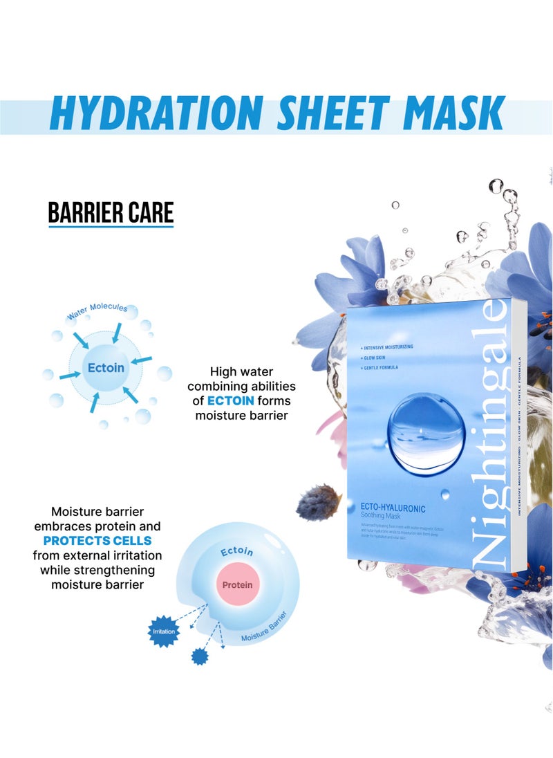 nightingale Korean Ecto-Hyaluronic Soothing Mask 5 pcs - Anti Aging & Wrinkle Hydrating Sheet for Men & Women with Hyaluronic Acid - Brightening Facial Mask for All Skin Types  - Image 3