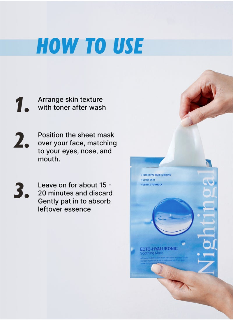nightingale Korean Ecto-Hyaluronic Soothing Mask 5 pcs - Anti Aging & Wrinkle Hydrating Sheet for Men & Women with Hyaluronic Acid - Brightening Facial Mask for All Skin Types  - Image 5