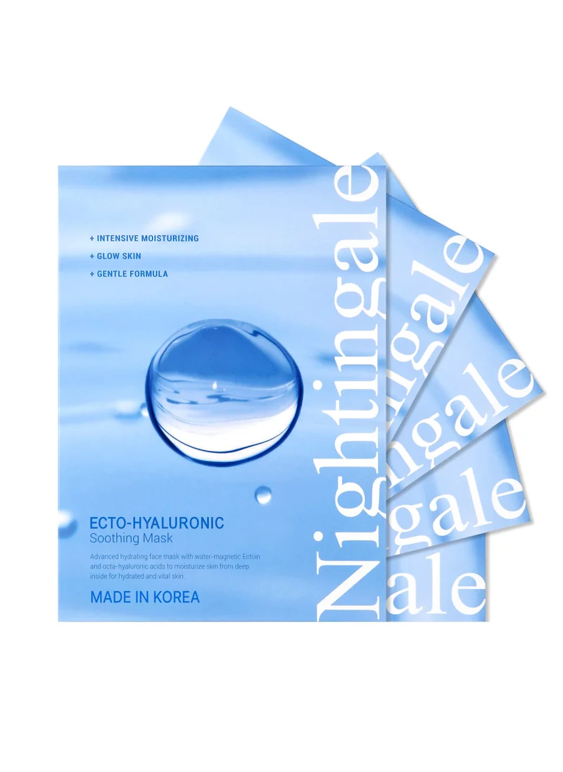 nightingale Korean Ecto-Hyaluronic Soothing Mask 5 pcs - Anti Aging & Wrinkle Hydrating Sheet for Men & Women with Hyaluronic Acid - Brightening Facial Mask for All Skin Types