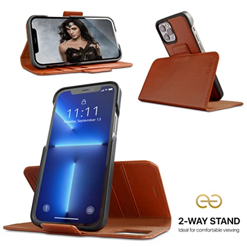 Dreem Fibonacci Wallet Case for iPhone 13 Pro Max | 2-in-1 Detachable Vegan Leather Cover with Built-in Kick-Stand, RFID Blocking Card Holder, MagSafe Compatible[Caramel] - Image 3