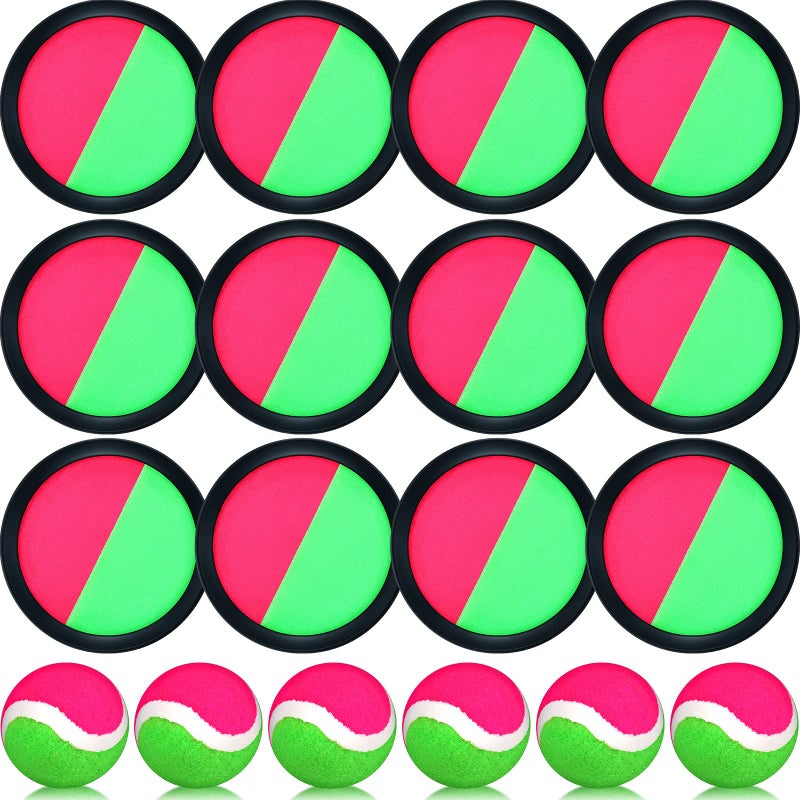Charniol Kids Toys Toss and Catch Game Set Beach Game Outdoor Ball Sports Games Toss and Catch Ball Nylon Toys for Kids Adults Pink Green Black12 Paddles 6 Balls - Image 2