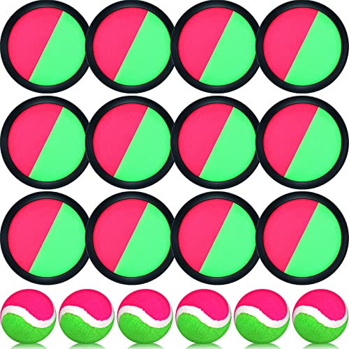 Charniol Kids Toys Toss and Catch Game Set Beach Game Outdoor Ball Sports Games Toss and Catch Ball Nylon Toys for Kids Adults Pink Green Black12 Paddles 6 Balls - Image 1