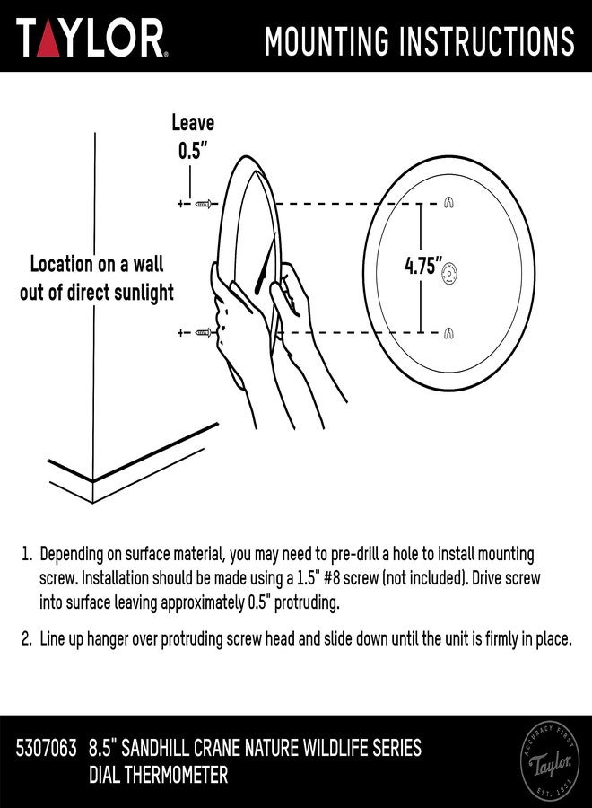 Taylor Nature Series Sandhill Crane Indoor Outdoor Dial Thermometer, Easy to Read Wall Decor for Patio, Pool, Yard, Garden or Garage, 8.5 Inch, Gray Bezel - Image 5