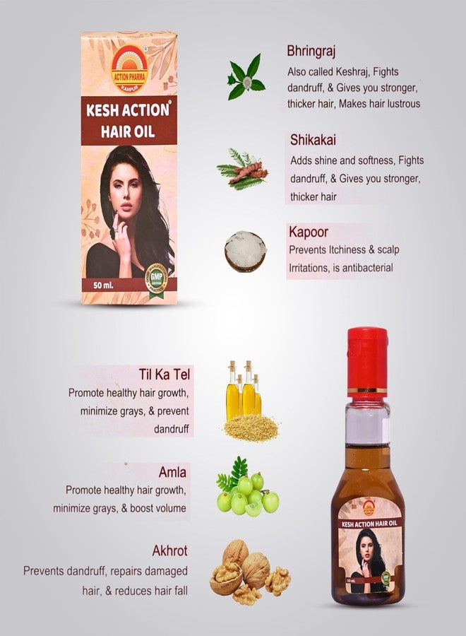 Action Pharma Ayurvedic Kesh Action Hair Oil (50mlx6=300ml, Pack of 6) | herbal air oil for strong and healthy hair growth and hair fall control for women and men - Image 3