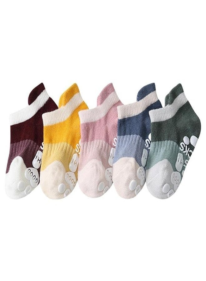 Zomify 5 Pairs Baby Socks Non Slip Toddler Socks Kids Cotton Grip Socks Anti Skid with Gripper Cartoon Pattern for Boys Girls 0-4 Years (Cartoon Socks) - Image 1