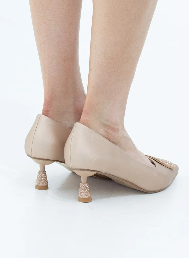 LAMARAPARIS Hayko 5cm heel satin court with sqr diamante trim rose gold