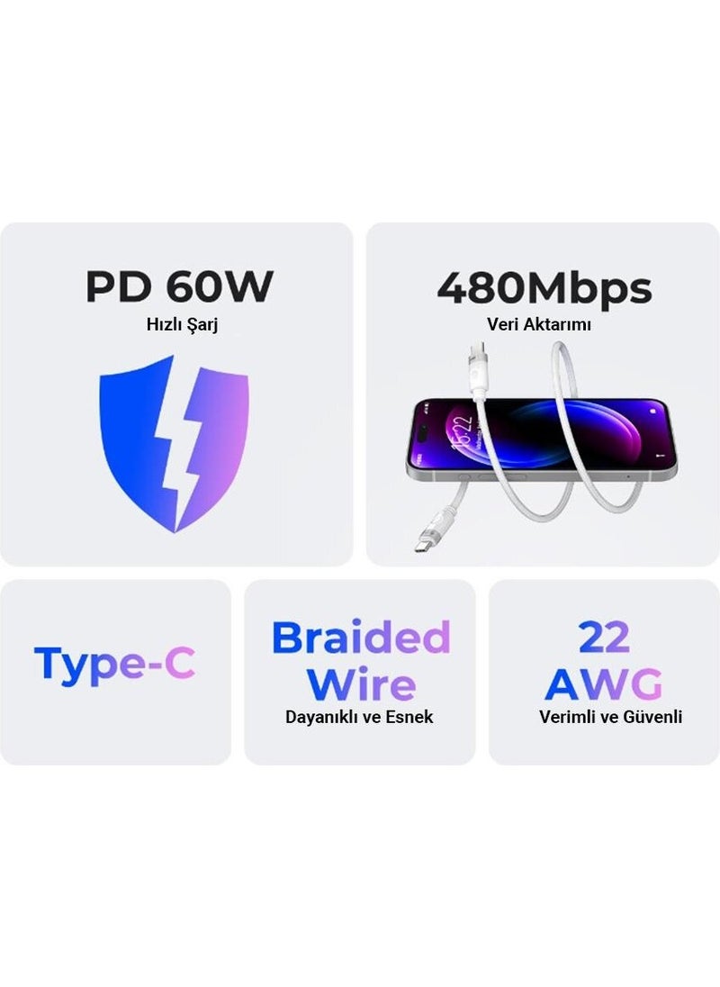 CDX-60CC-BK-BP 60W 3A Pd Type-C To Type-C Fast Charging and Data Cable 1 Meter Black
