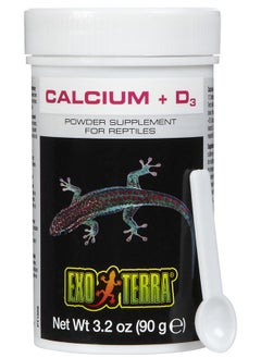 إكسو تيرا مسحوق Exo Terra Calcium + D3: تركيبة فائقة النعومة وخالية من الفوسفور تعمل على تعزيز صحة العظام وامتصاص الكالسيوم مثالية للحشرات والفواكه والخضروات 3.2 أونصة.  - Image 1