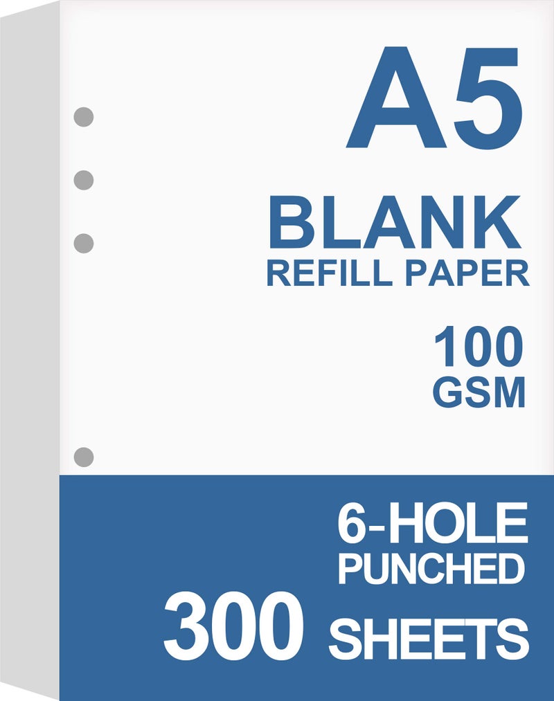 Nokingo (3-Pack) A5 Blank Paper, Refills for Filofax Planner, Organizer, Binders, 6 Hole Punched, Total 300 Sheets600 Pages, 100gsm, White, 5.8 x 8.2 Inch. - Image 1