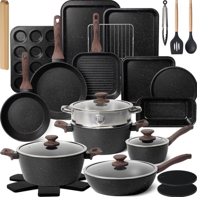POTS AND PANS SET NON STICK 31 PIECE KITCHEN NONSTICK COOKING COOKWARE SETS WITH GRILL PAN SAUCEPAN BAKING SHEET UTENSIL