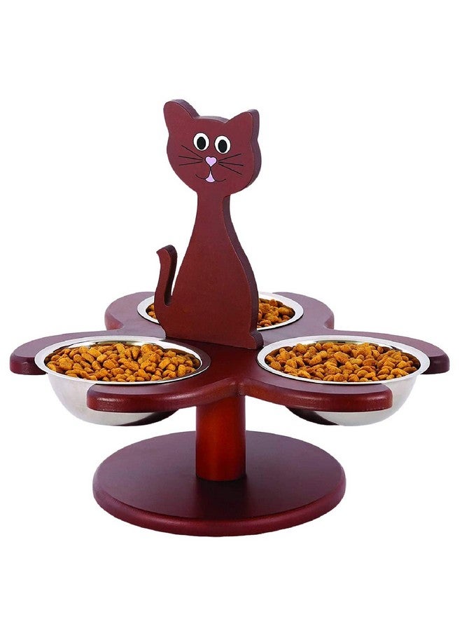 Etna Pet Store Elevated Cat Bowls  This Wooden, Raised Pet Feeder Promotes Better Digestion And Is Easy On The Joints  Multiple Cat Feeder With 3 Removable Cat Bowls For Food And Water  Brown - Image 1