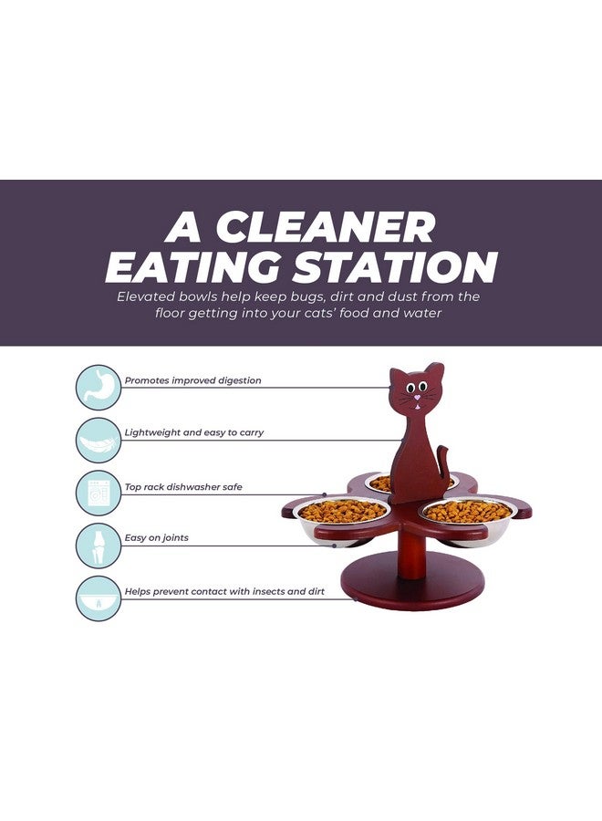 Etna Pet Store Elevated Cat Bowls  This Wooden, Raised Pet Feeder Promotes Better Digestion And Is Easy On The Joints  Multiple Cat Feeder With 3 Removable Cat Bowls For Food And Water  Brown - Image 3