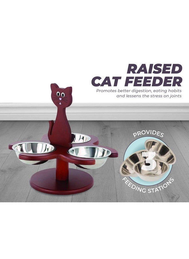 Etna Pet Store Elevated Cat Bowls  This Wooden, Raised Pet Feeder Promotes Better Digestion And Is Easy On The Joints  Multiple Cat Feeder With 3 Removable Cat Bowls For Food And Water  Brown - Image 2