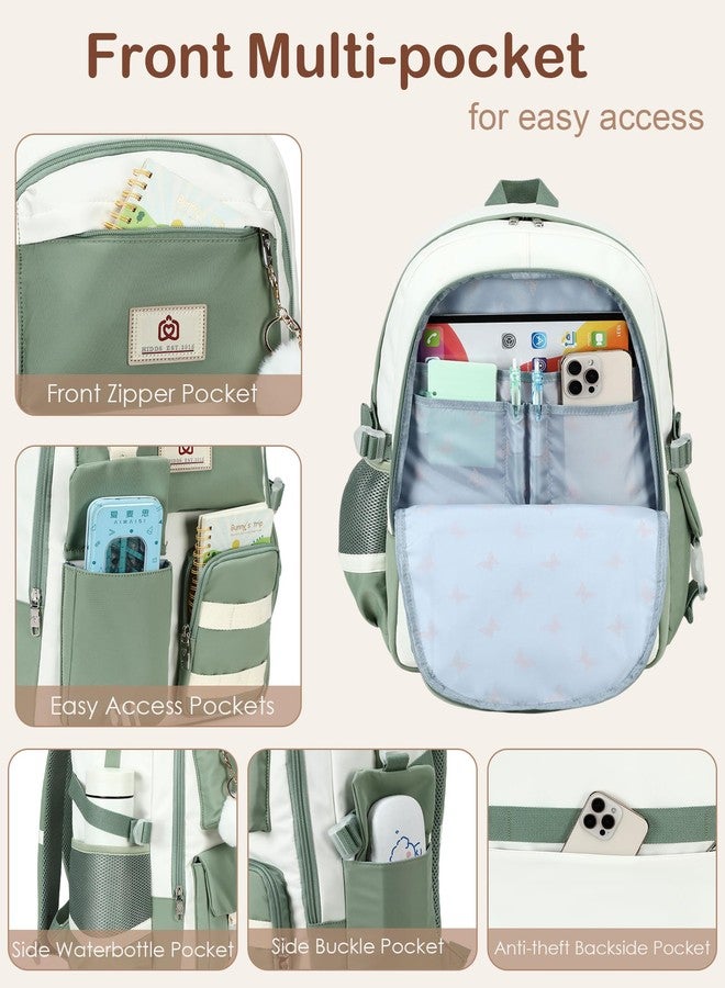 Hidds Laptop Backpack For College Women Elementary Middle High School Bag Teen Girls Bookbag Travel Daypack Backpacks (Green Beige) - Image 4
