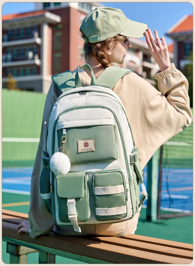 Hidds Laptop Backpack For College Women Elementary Middle High School Bag Teen Girls Bookbag Travel Daypack Backpacks (Green Beige) - Image 2