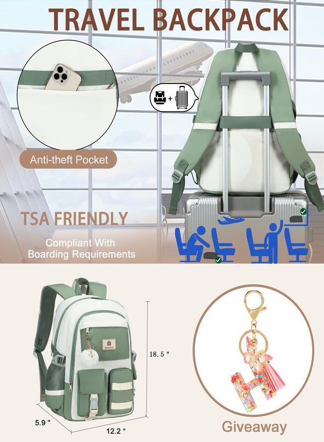 Hidds Laptop Backpack For College Women Elementary Middle High School Bag Teen Girls Bookbag Travel Daypack Backpacks (Green Beige) - Image 5