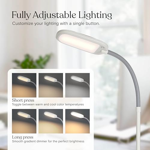 Brightech Litespan LED 2nd Edition Reading Floor Lamp with Cool, Soft & Warm White LED's - Built-in Dimmer - Adjustable Design Pivots in Any Direction - Energy Saving 12 Watts - Alpine White - Image 5