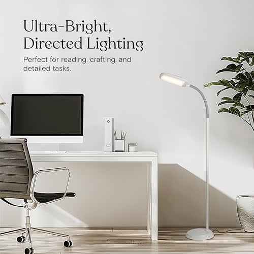 Brightech Litespan LED 2nd Edition Reading Floor Lamp with Cool, Soft & Warm White LED's - Built-in Dimmer - Adjustable Design Pivots in Any Direction - Energy Saving 12 Watts - Alpine White - Image 2
