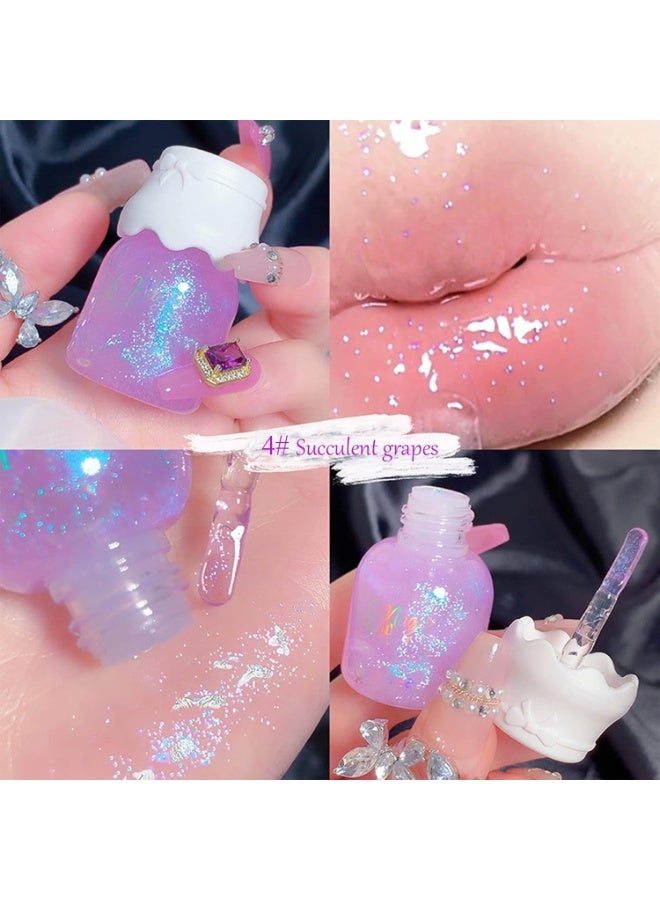 Gege Bear Glitter Lip Gloss | High-Shine Korean Style Makeup | Clear & Glittery Shades | Cute Bow Cap Design | Moisturizing Lips with Doe-Foot Brush Applicator | Hydrating Glossy Liquid Lip Gloss | Perfect Dry Lips For Women (04#Succulent Grapes, 10g) - Image 4