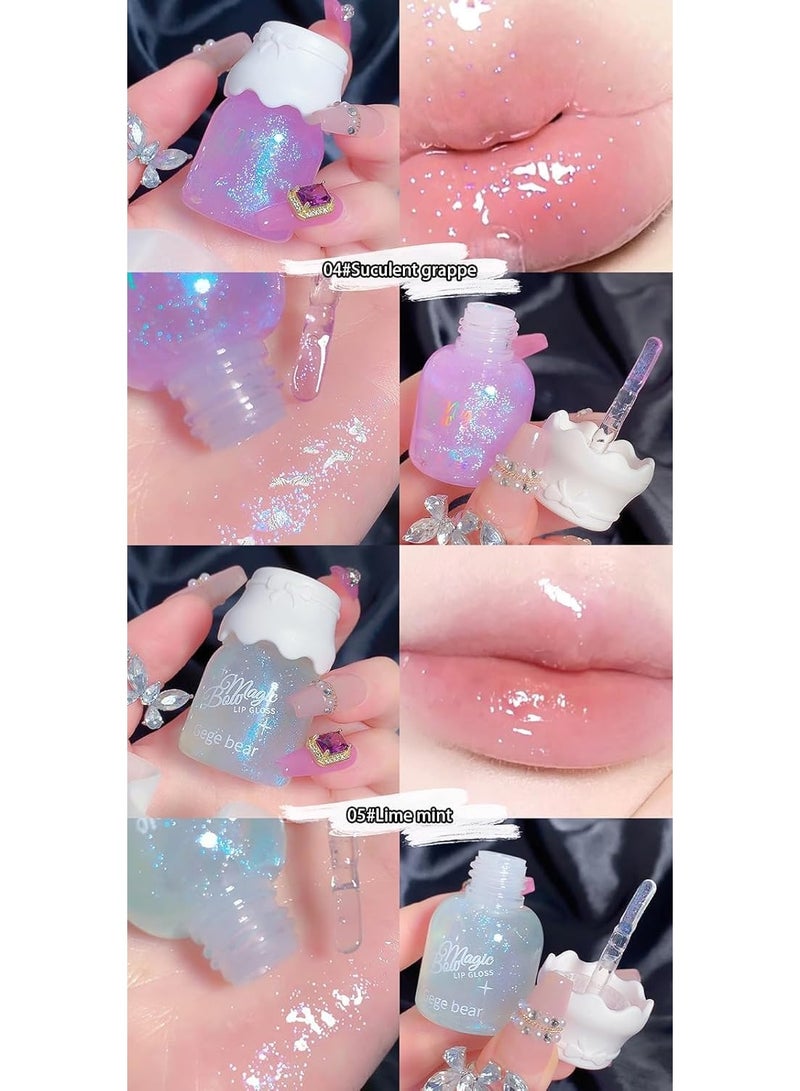 Gege Bear Glitter Lip Gloss | High-Shine Korean Style Makeup | Clear & Glittery Shades | Cute Bow Cap Design | Moisturizing Lips with Doe-Foot Brush Applicator | Hydrating Glossy Liquid Lip Gloss | Perfect Dry Lips For Women (04#Succulent Grapes, 10g) - Image 2