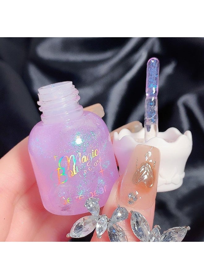 Gege Bear Glitter Lip Gloss | High-Shine Korean Style Makeup | Clear & Glittery Shades | Cute Bow Cap Design | Moisturizing Lips with Doe-Foot Brush Applicator | Hydrating Glossy Liquid Lip Gloss | Perfect Dry Lips For Women (04#Succulent Grapes, 10g) - Image 1