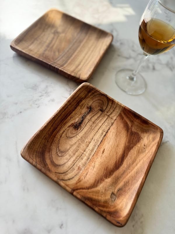 appeasy Wooden Square Tray for Serving Snacks | Handmade Acacia Wooden Platters Serving Tray | Wooden Decorative Platter (Pack of 2-Square) - Image 1