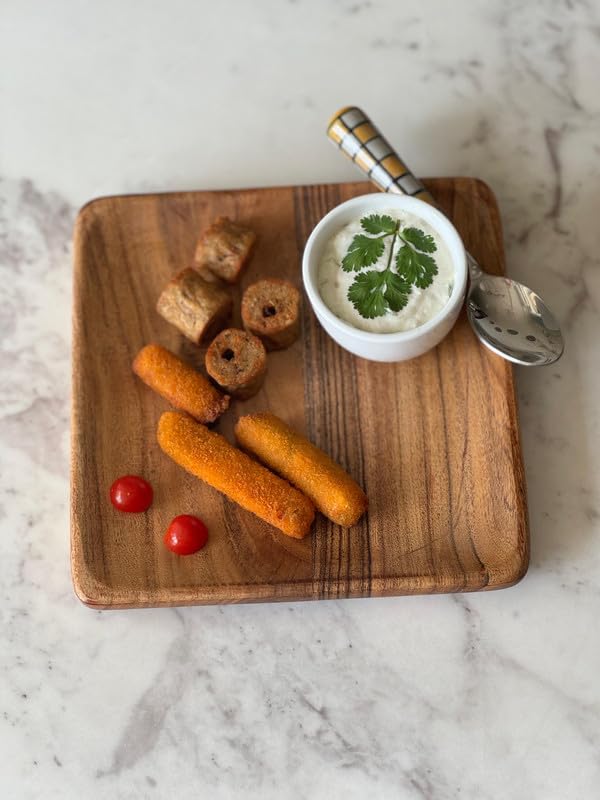 appeasy Wooden Square Tray for Serving Snacks | Handmade Acacia Wooden Platters Serving Tray | Wooden Decorative Platter (Pack of 2-Square) - Image 4
