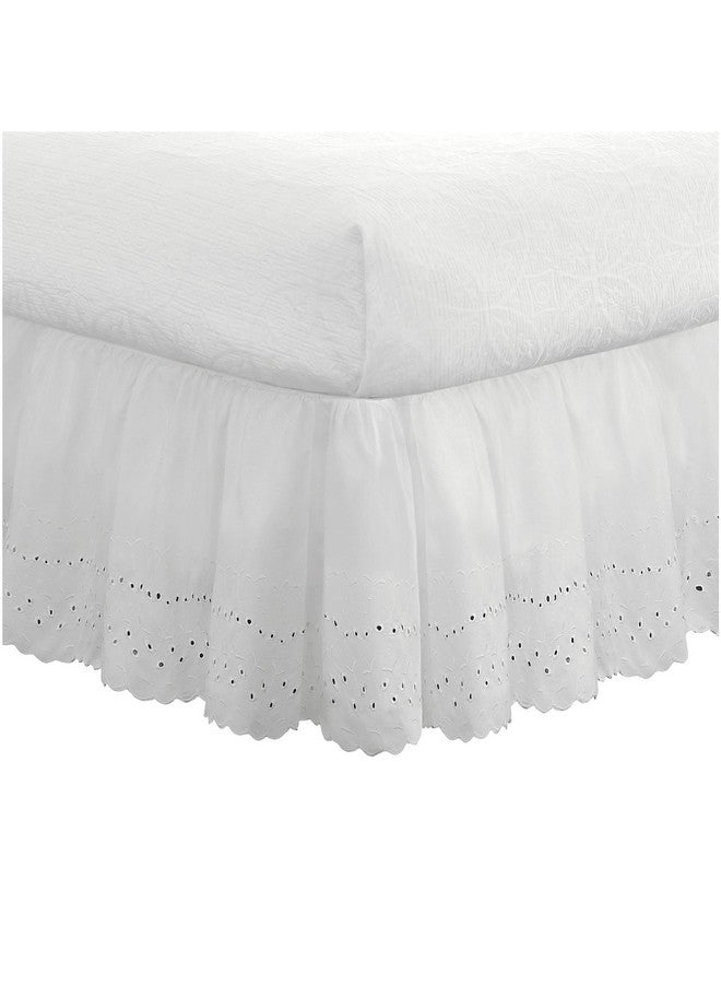 FRESH IDEAS Ideas Ruffled Eyelet Bed Skirt Dust Ruffle with Gathered Styling and Embroidered Details, 14" Drop Length, Queen, White - Image 1