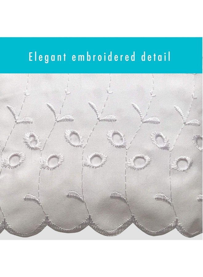 FRESH IDEAS Ideas Ruffled Eyelet Bed Skirt Dust Ruffle with Gathered Styling and Embroidered Details, 14" Drop Length, Queen, White - Image 5