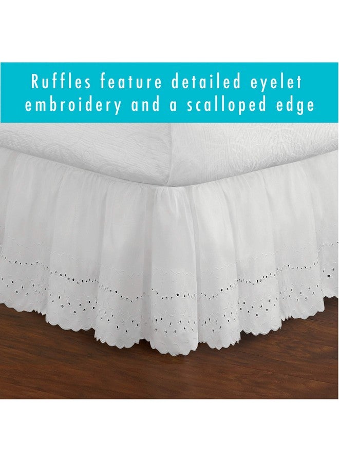 FRESH IDEAS Ideas Ruffled Eyelet Bed Skirt Dust Ruffle with Gathered Styling and Embroidered Details, 14" Drop Length, Queen, White - Image 4