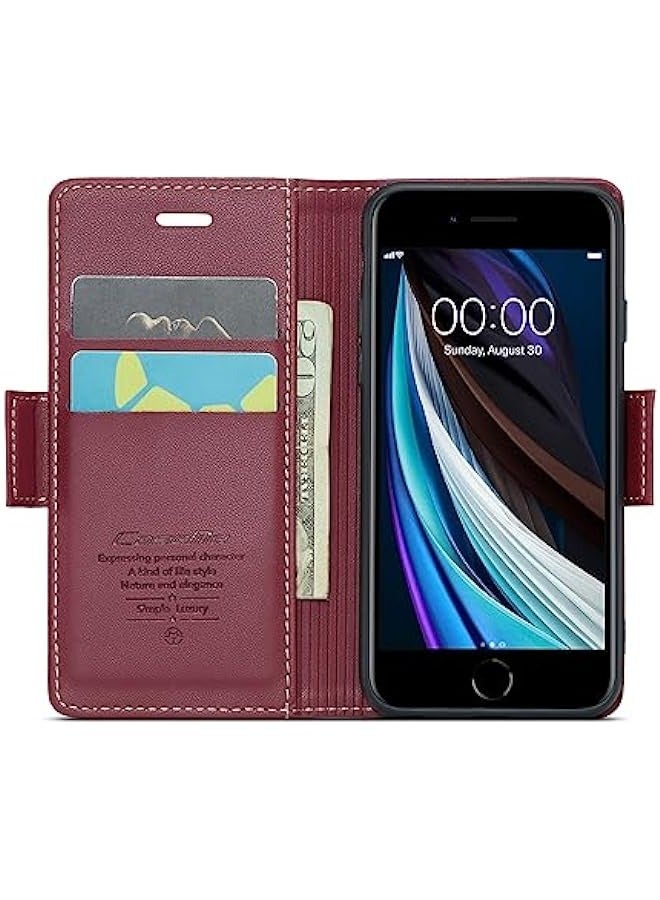 حافظة جلدية أحمر لهواتف iPhone 6\/7\/8\/SE2\/SE3 مع حجب RFID وحامل بطاقات - للرجال والنساء، مقاومة للصدمات وتحوي شاشة مقلوبة - Image 2