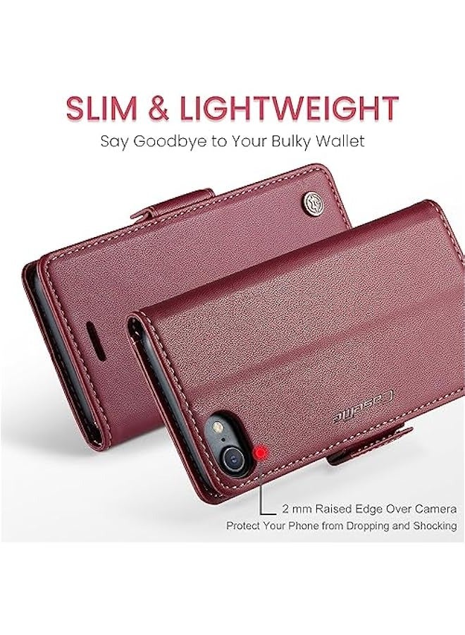 حافظة جلدية أحمر لهواتف iPhone 6\/7\/8\/SE2\/SE3 مع حجب RFID وحامل بطاقات - للرجال والنساء، مقاومة للصدمات وتحوي شاشة مقلوبة - Image 3