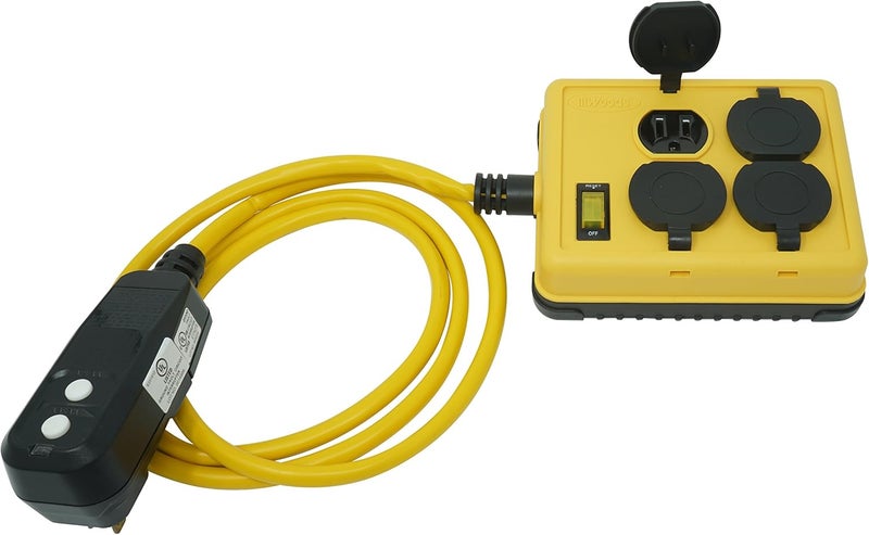 Woods صندوق كواد بكس وودز 2516 كولمان زاوية يمين مع GFCI 125 فولت 15 أمبير 143 AWG SJTW أصفر - Image 2