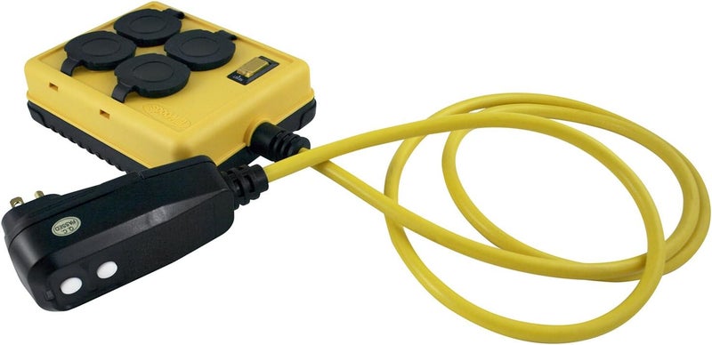 Woods صندوق كواد بكس وودز 2516 كولمان زاوية يمين مع GFCI 125 فولت 15 أمبير 143 AWG SJTW أصفر - Image 1