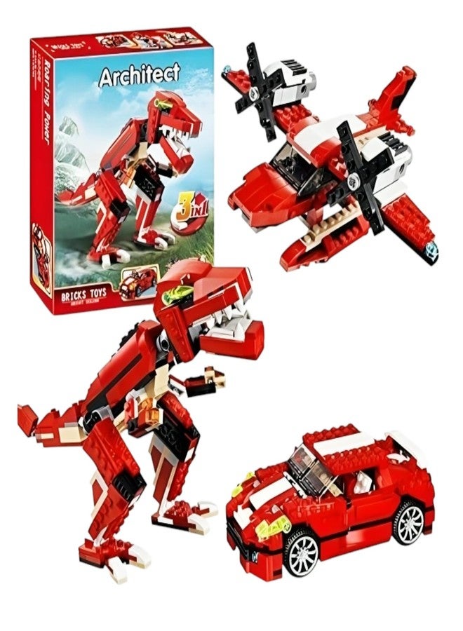 Galaxy Hi-Tech 3 in 1 Roaring Power Architect Brick Toys 374+ Pieces Building Block and Bricks - Dinosaur Aircraft Car Toy for Kids Educational Engineering Construction Learning Toy for Kids Stem Toys - Image 1