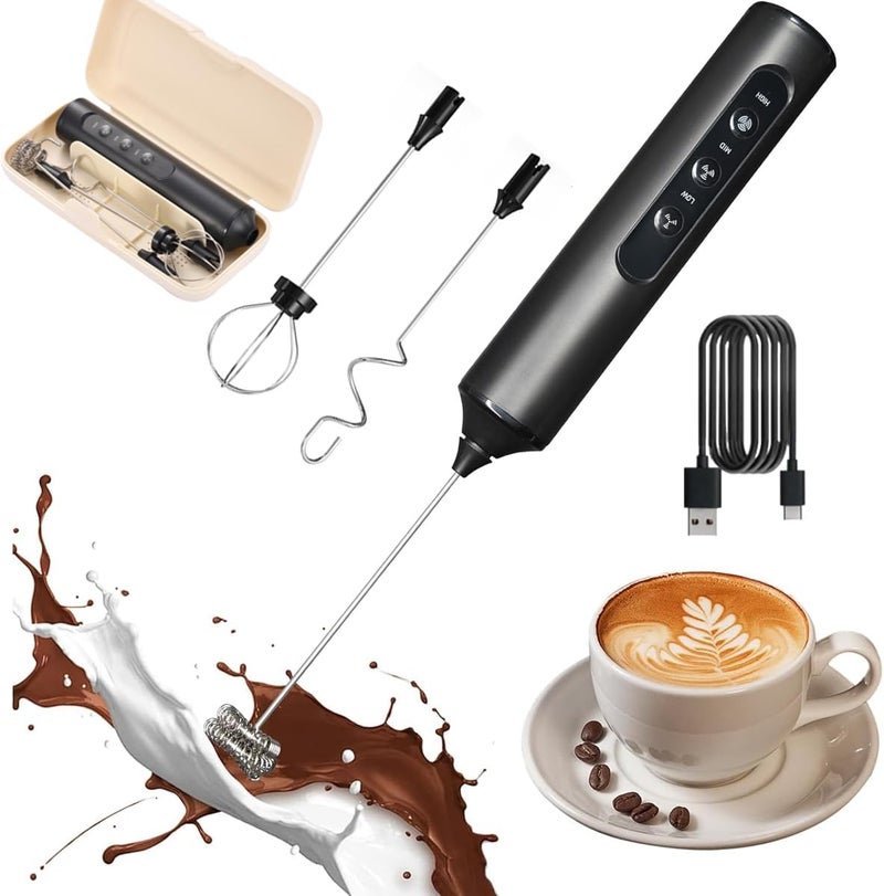 MITCMOLARD Coffee Mixer, 1200 mAh USB Rechargeable, 3 Whisk with Portable Case | Electric Coffee Frother Blender Rechargeable with 3 Speed for Coffee Latte Cappuccino Hot Chocolate, خفاقة قهوة - Image 1