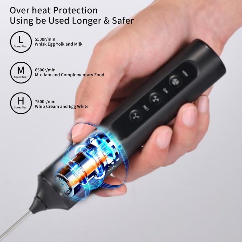 MITCMOLARD Coffee Mixer, 1200 mAh USB Rechargeable, 3 Whisk with Portable Case | Electric Coffee Frother Blender Rechargeable with 3 Speed for Coffee Latte Cappuccino Hot Chocolate, خفاقة قهوة - Image 3