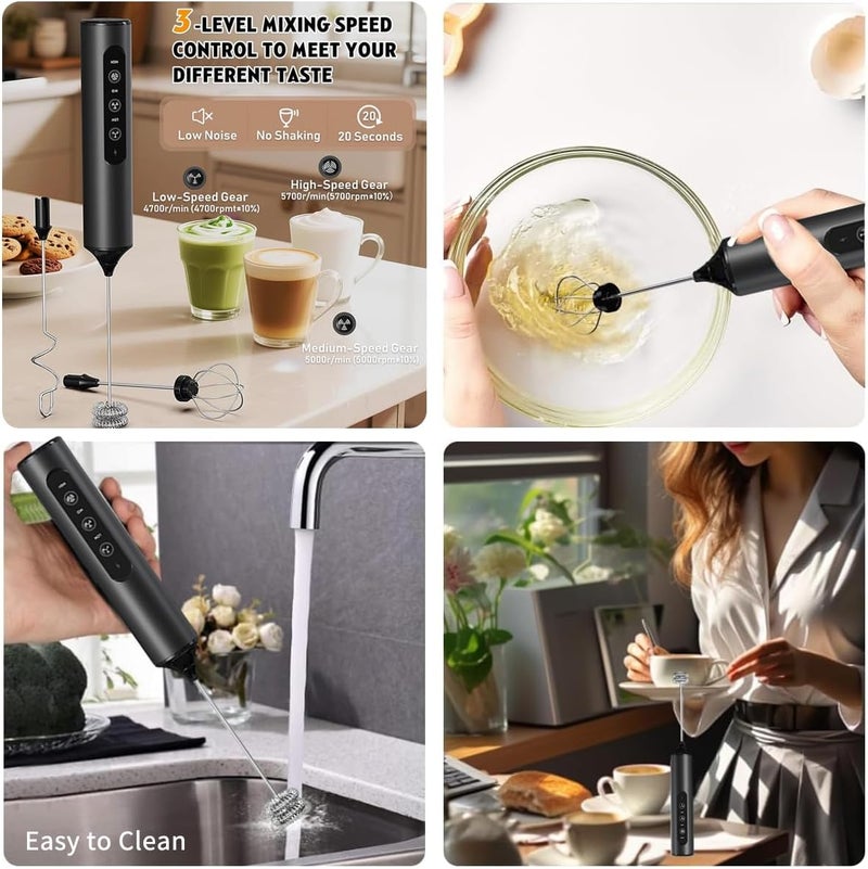 MITCMOLARD Coffee Mixer, 1200 mAh USB Rechargeable, 3 Whisk with Portable Case | Electric Coffee Frother Blender Rechargeable with 3 Speed for Coffee Latte Cappuccino Hot Chocolate, خفاقة قهوة - Image 4