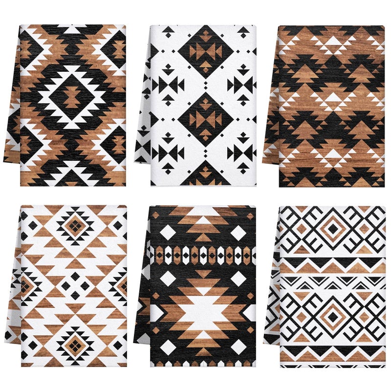 Breling Set of 6 Western Aztec Kitchen Towels Vintage Themed Dish Towel Bathroom Decorative Rustic Cloths for Kitchen Bathroom Home Cooking Housewarming Gifts 14 x 21 Inch